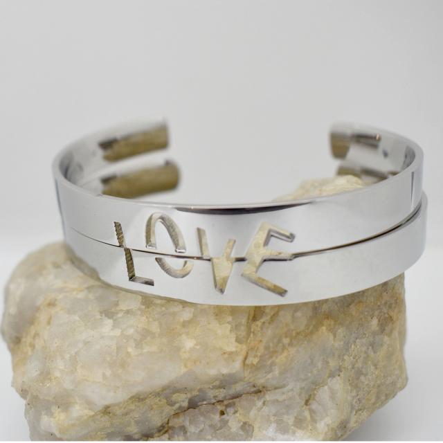 Love Stacked Stainless Steel Cuff Bracelets